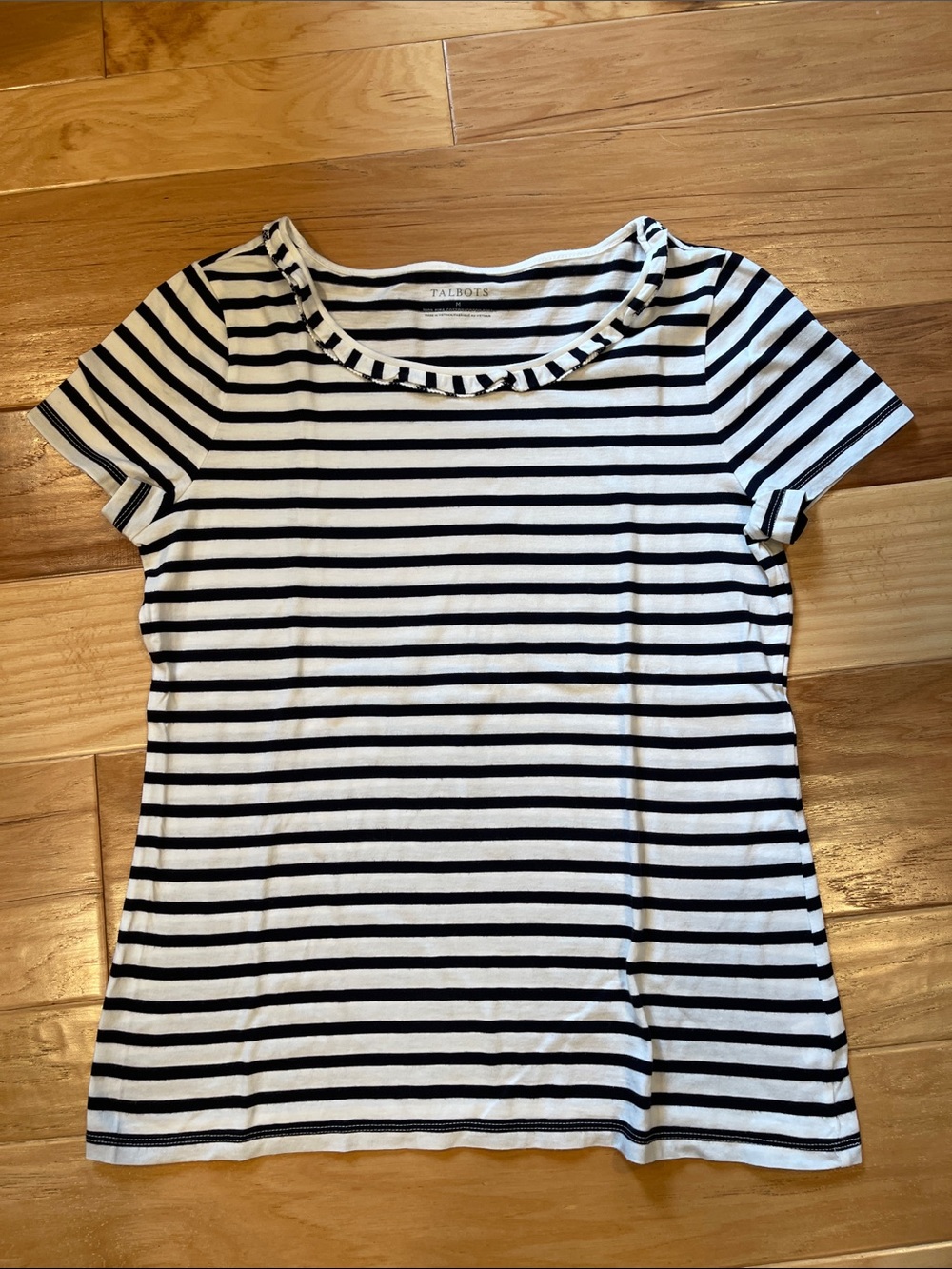 Talbots Black & White Striped Short Sleeve Tee